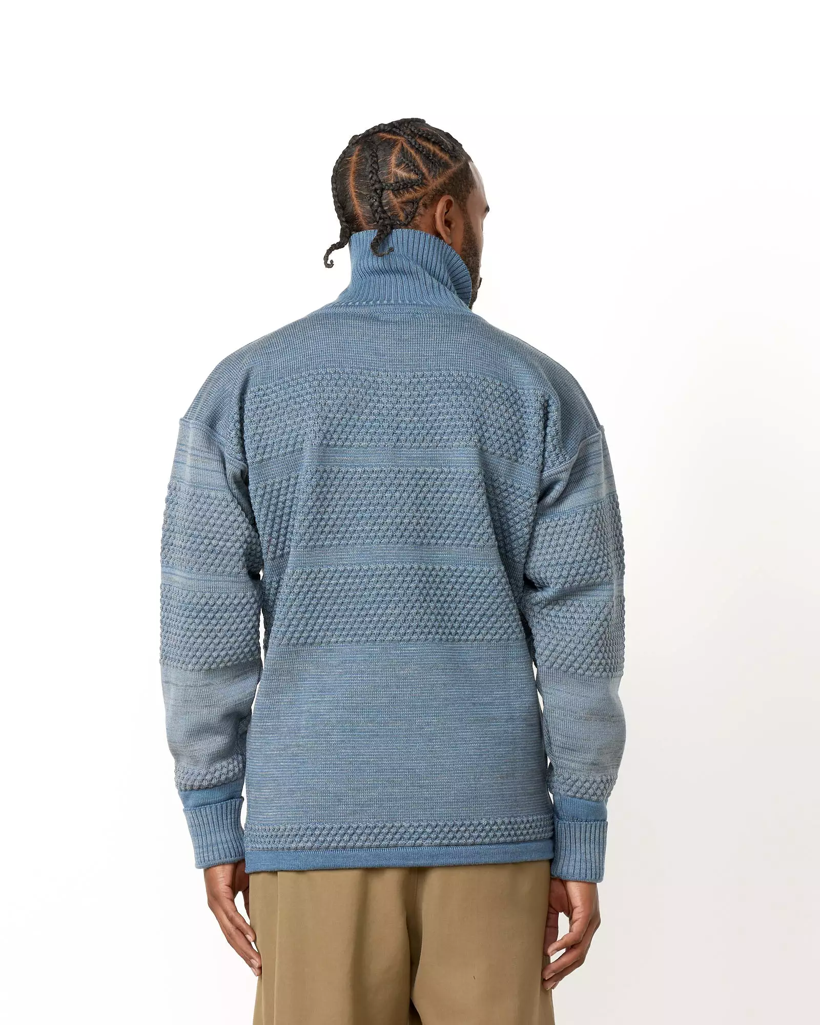 Fisherman Full Zip Sweater in Smoke Blue