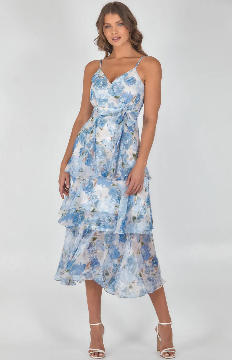 Floral Chiffon Tiered Hem Maxi Dress (SDR1161A)