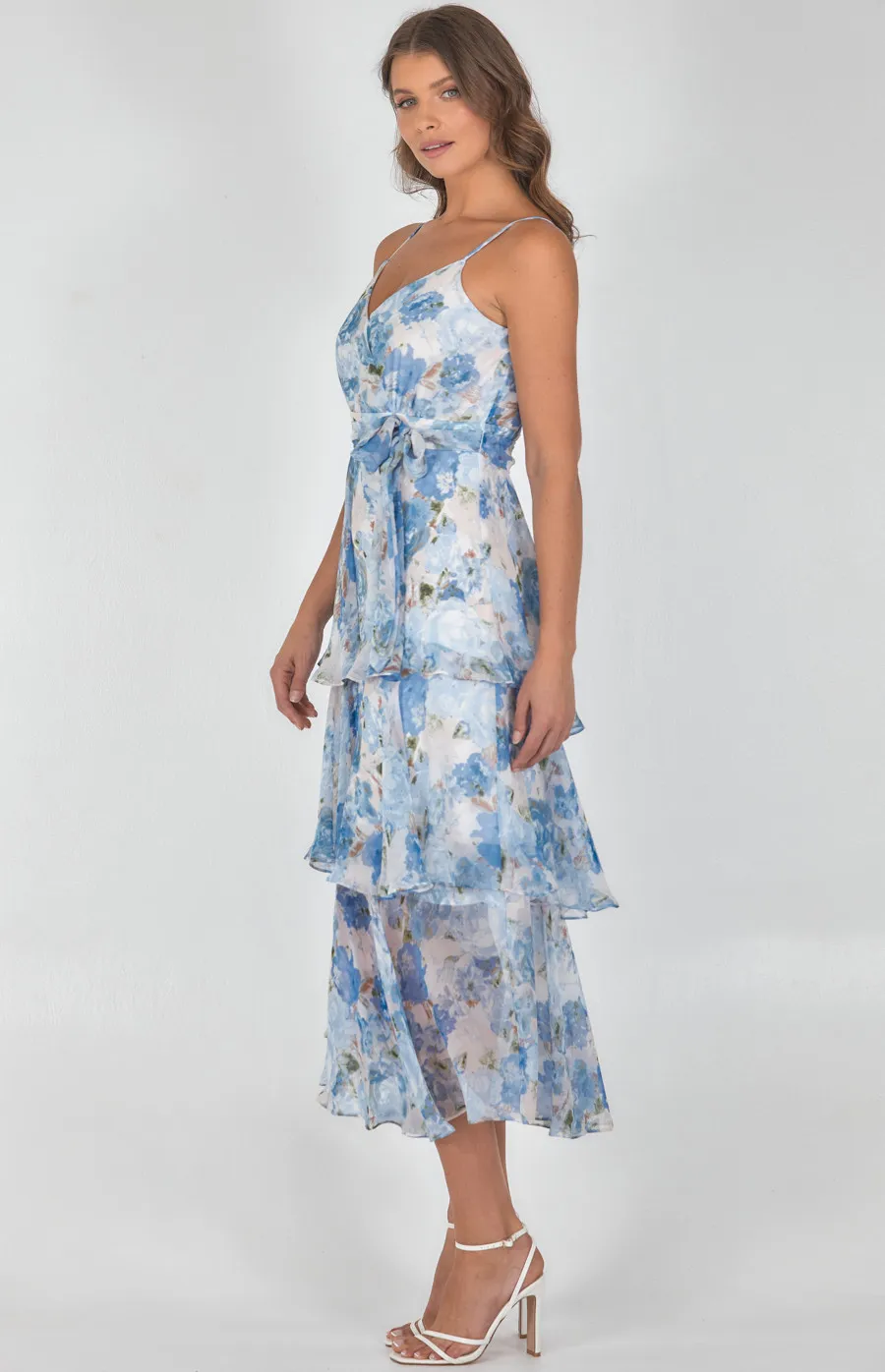 Floral Chiffon Tiered Hem Maxi Dress (SDR1161A)