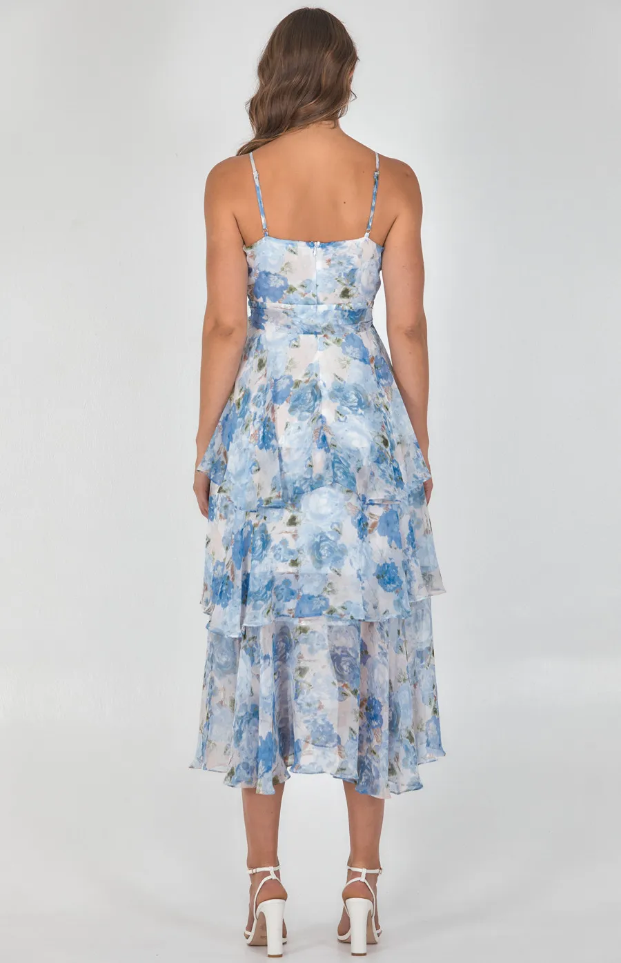 Floral Chiffon Tiered Hem Maxi Dress (SDR1161A)