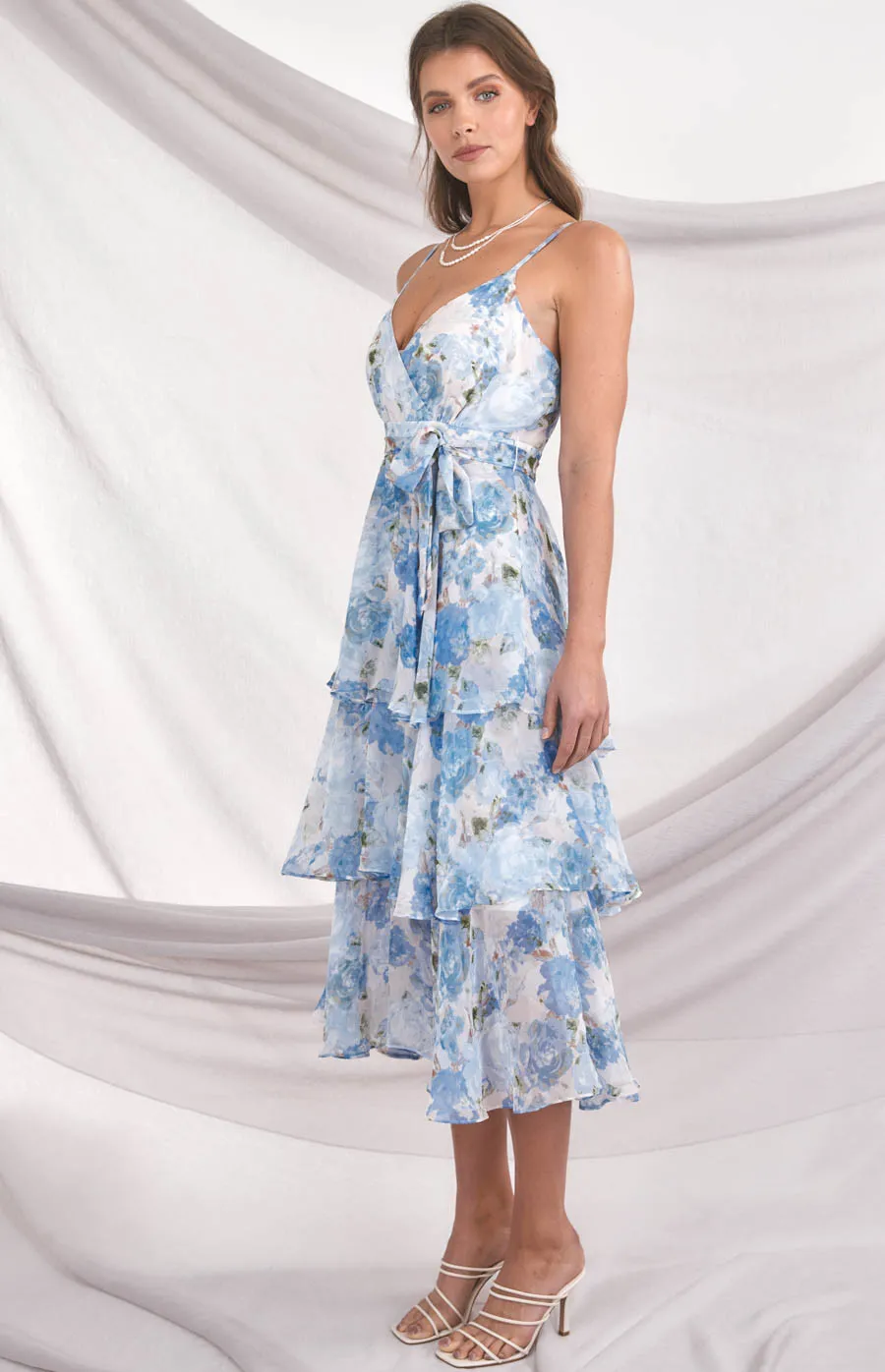 Floral Chiffon Tiered Hem Maxi Dress (SDR1161A)