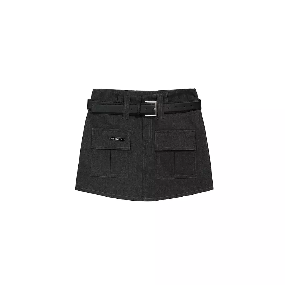 Grey Cargo Belt Skirt