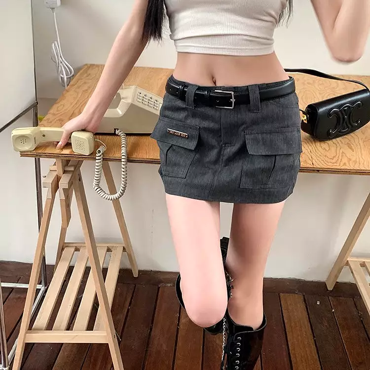 Grey Cargo Belt Skirt