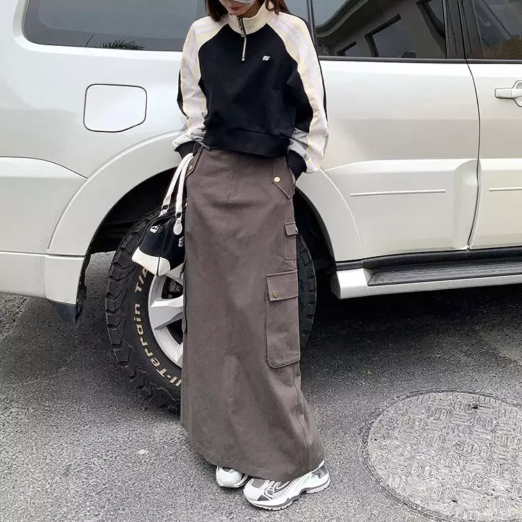 Grey Denim Long Skirt