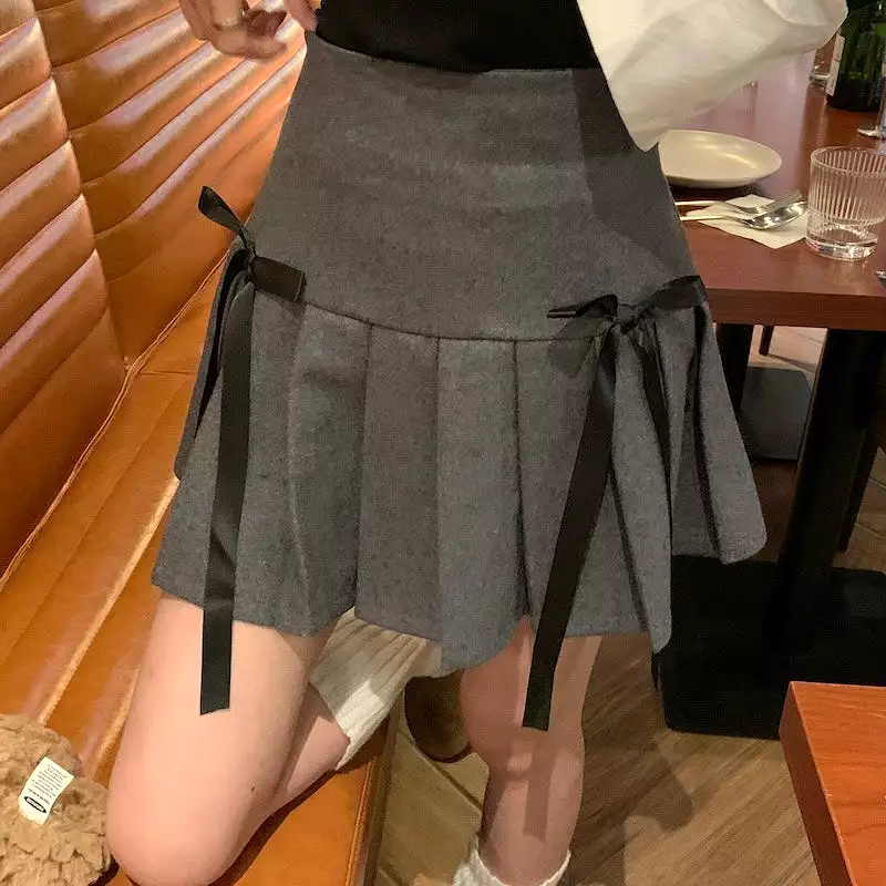 Grey Double Ribbon Skirt