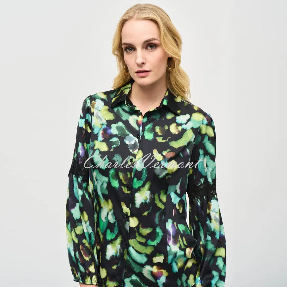 Joseph Ribkoff Abstract Print Blouse With Lace Sleeve Detail - Style 243205