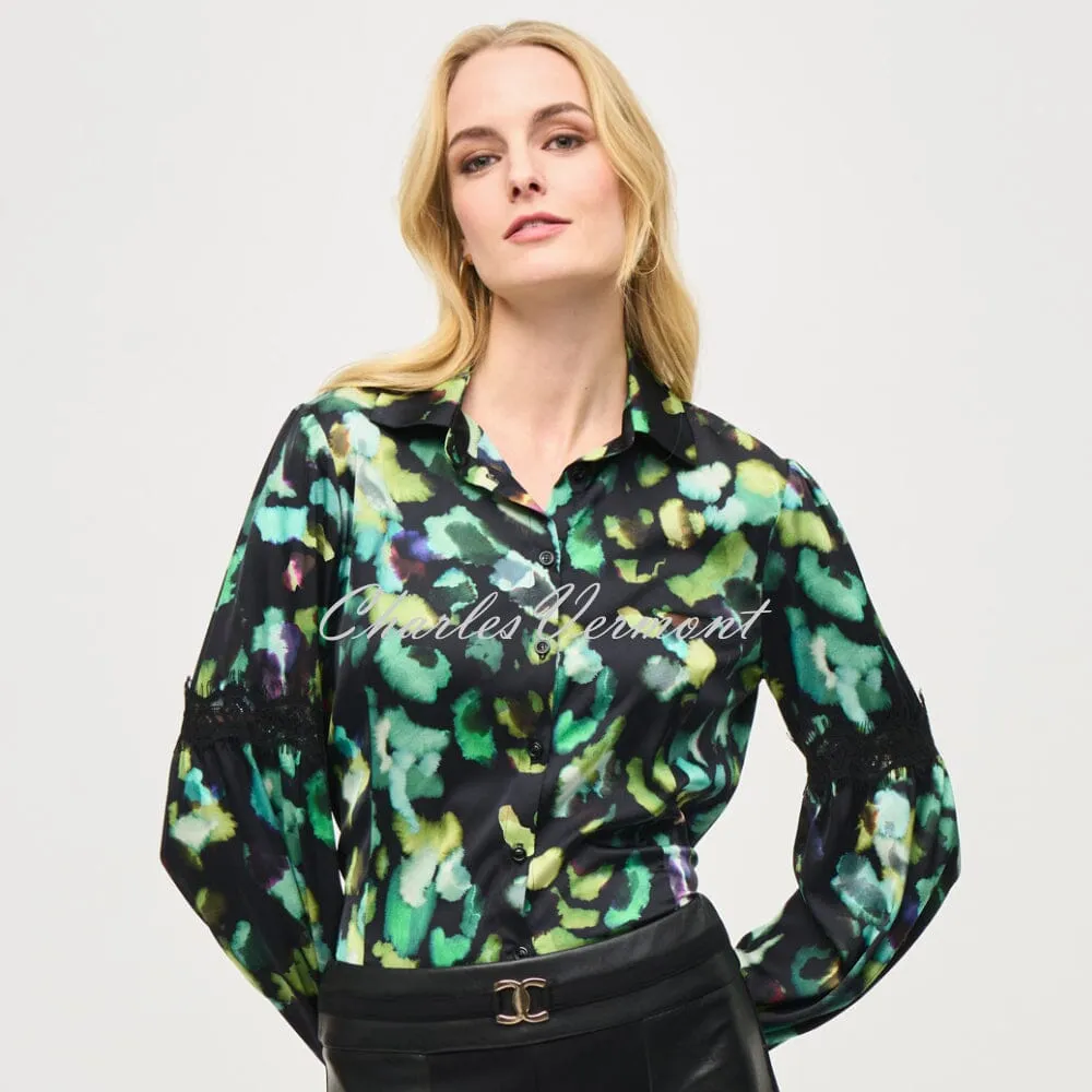 Joseph Ribkoff Abstract Print Blouse With Lace Sleeve Detail - Style 243205