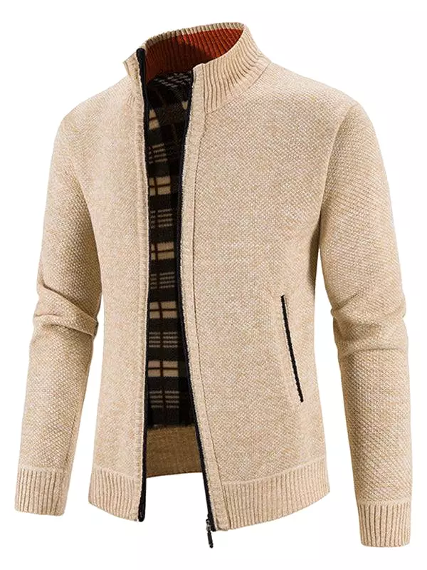 Knitted Collar Stand  Men Cardigan