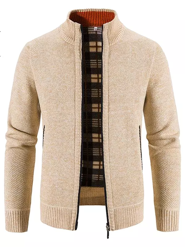 Knitted Collar Stand  Men Cardigan