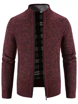 Knitted Collar Stand  Men Cardigan