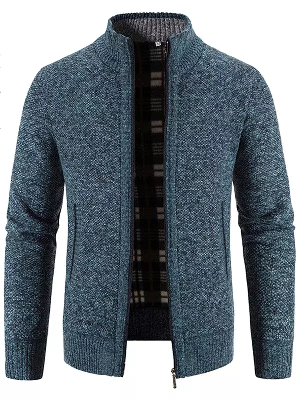 Knitted Collar Stand  Men Cardigan