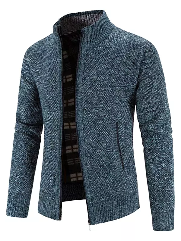 Knitted Collar Stand  Men Cardigan