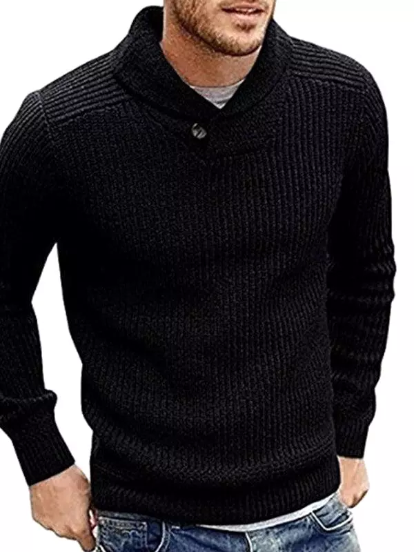 Lapel Button V-Neck Men Pullover Sweater