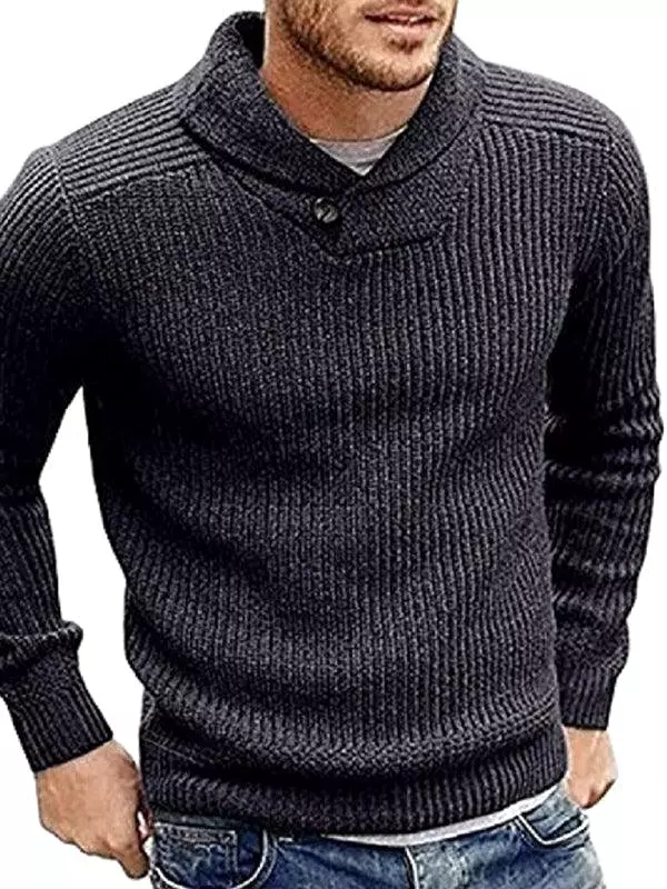 Lapel Button V-Neck Men Pullover Sweater