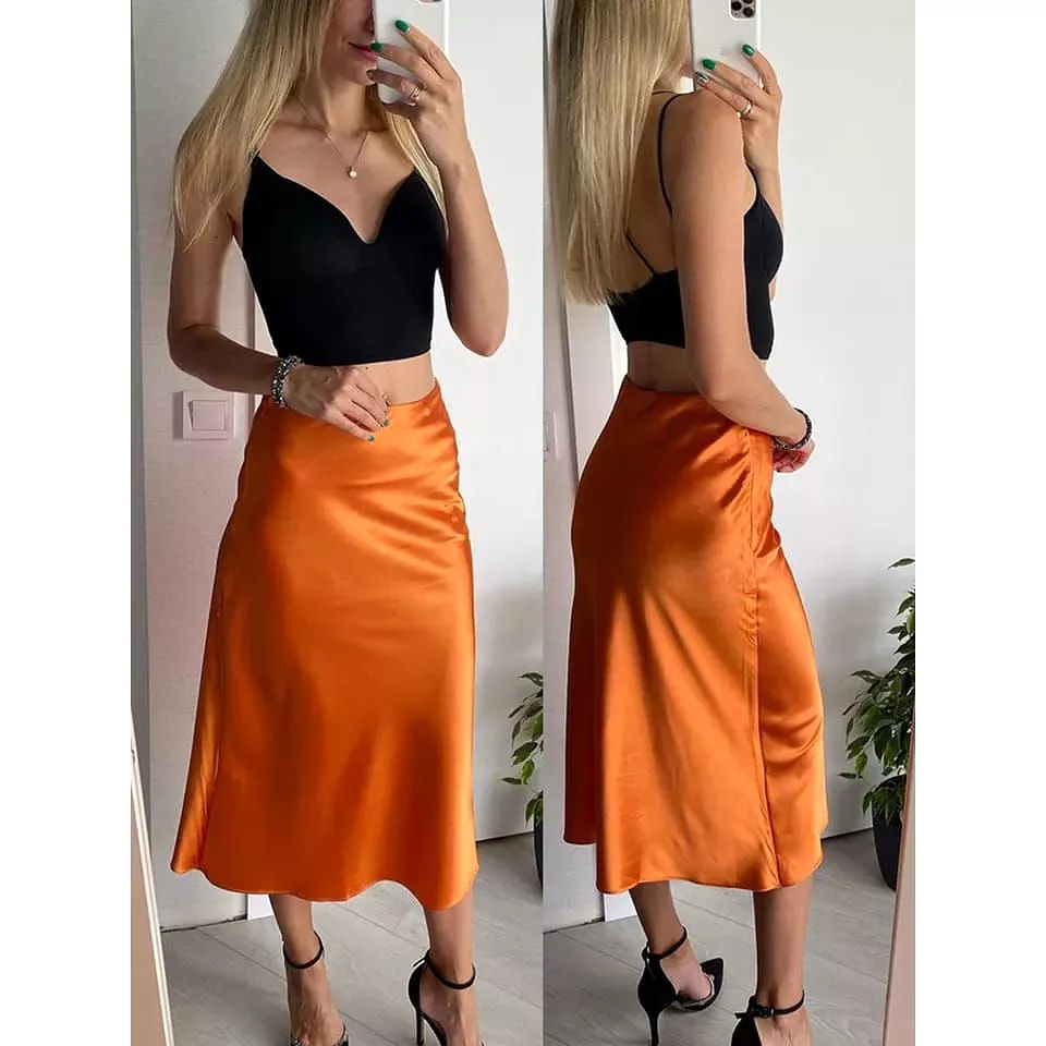 Long High Waisted Satin Silky Skirt