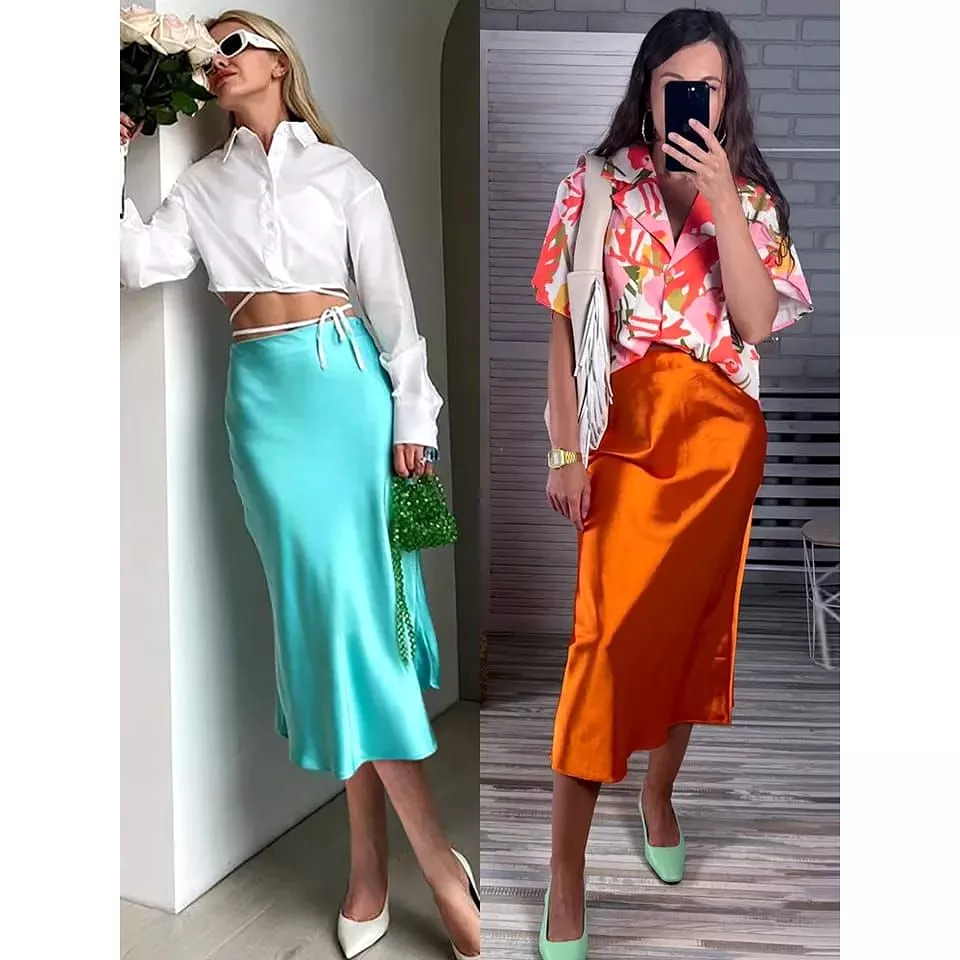 Long High Waisted Satin Silky Skirt