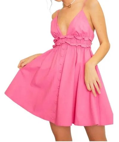 Main Strip Ruffle Self Tie Dress In Barbie Pink