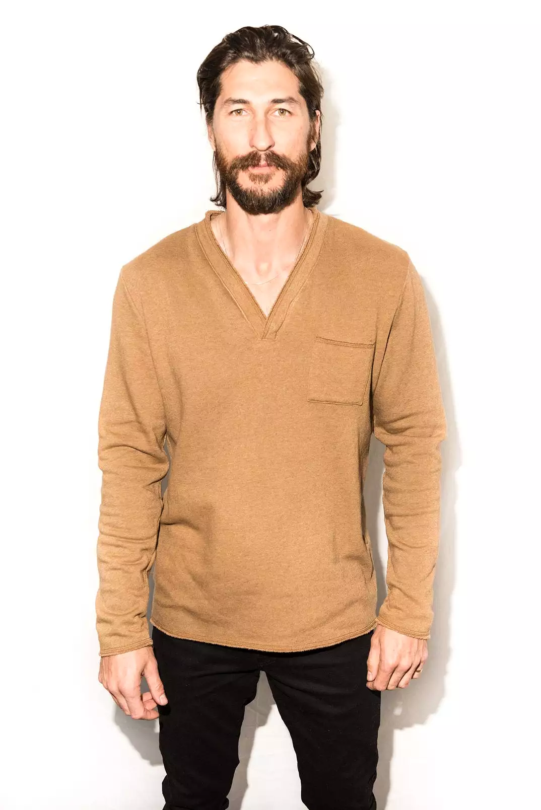 Men's French Terry Raw Neck Pocket Sweater