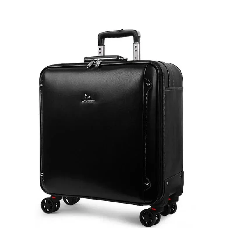 Men's Genuine Leather Travelling Hand Luggage Spinner Wheel Trolley Bag