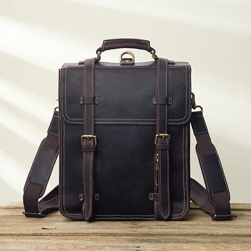 Men's Retro British Crazy HorseLeather Large Capacity Computer Backpack