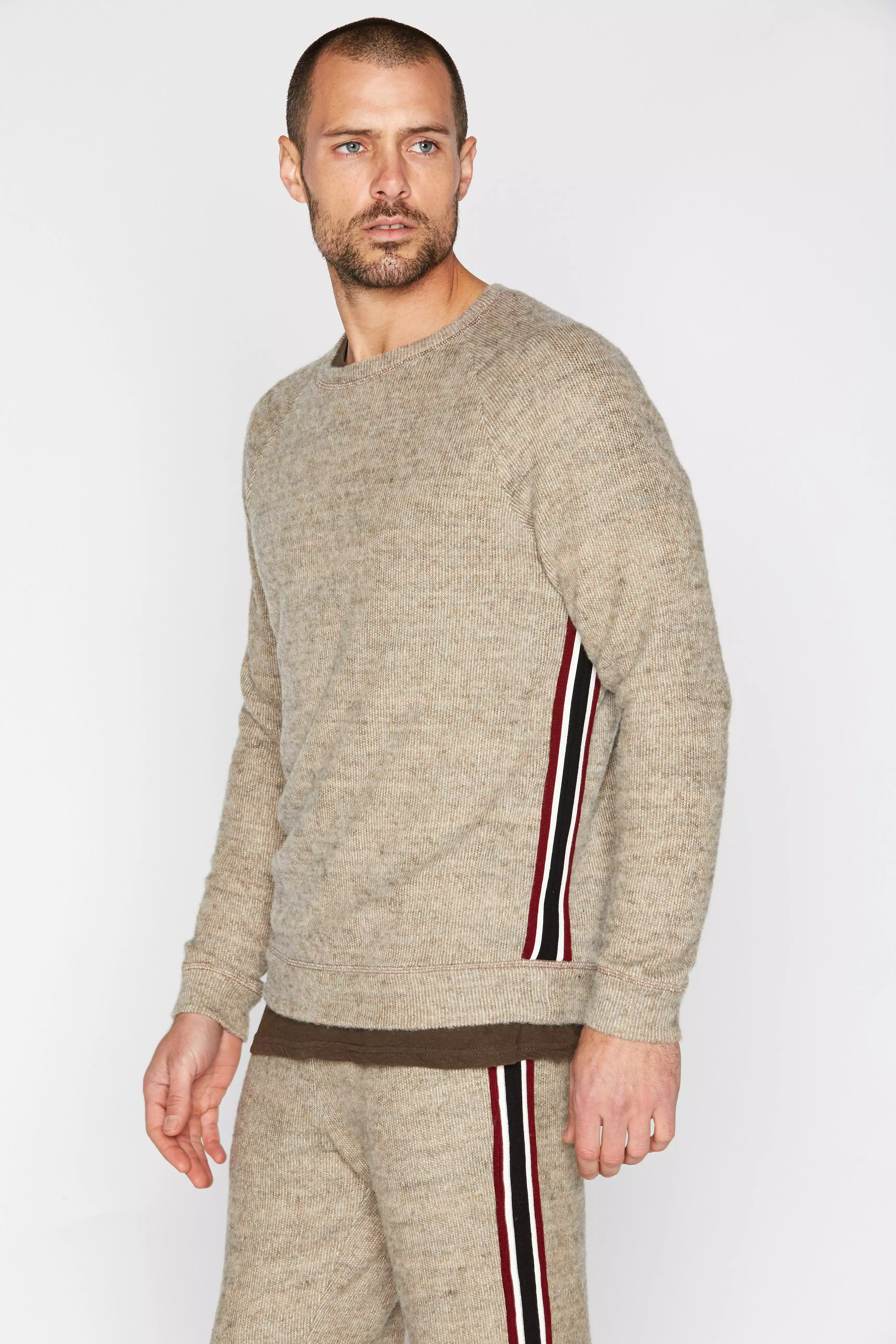 Men's Soft Knit Melange Side Stripe Pullover Sweater