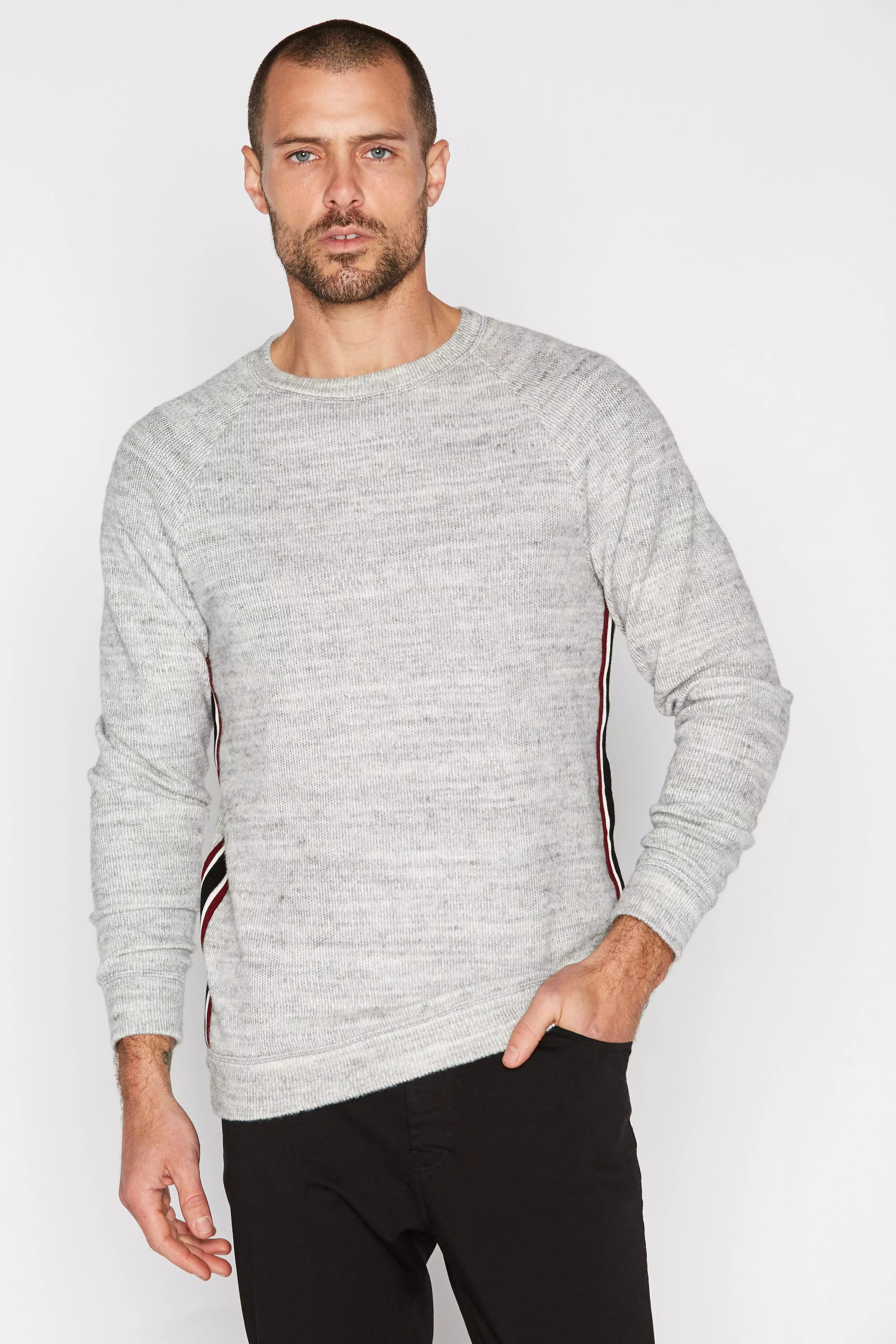 Men's Soft Knit Melange Side Stripe Pullover Sweater