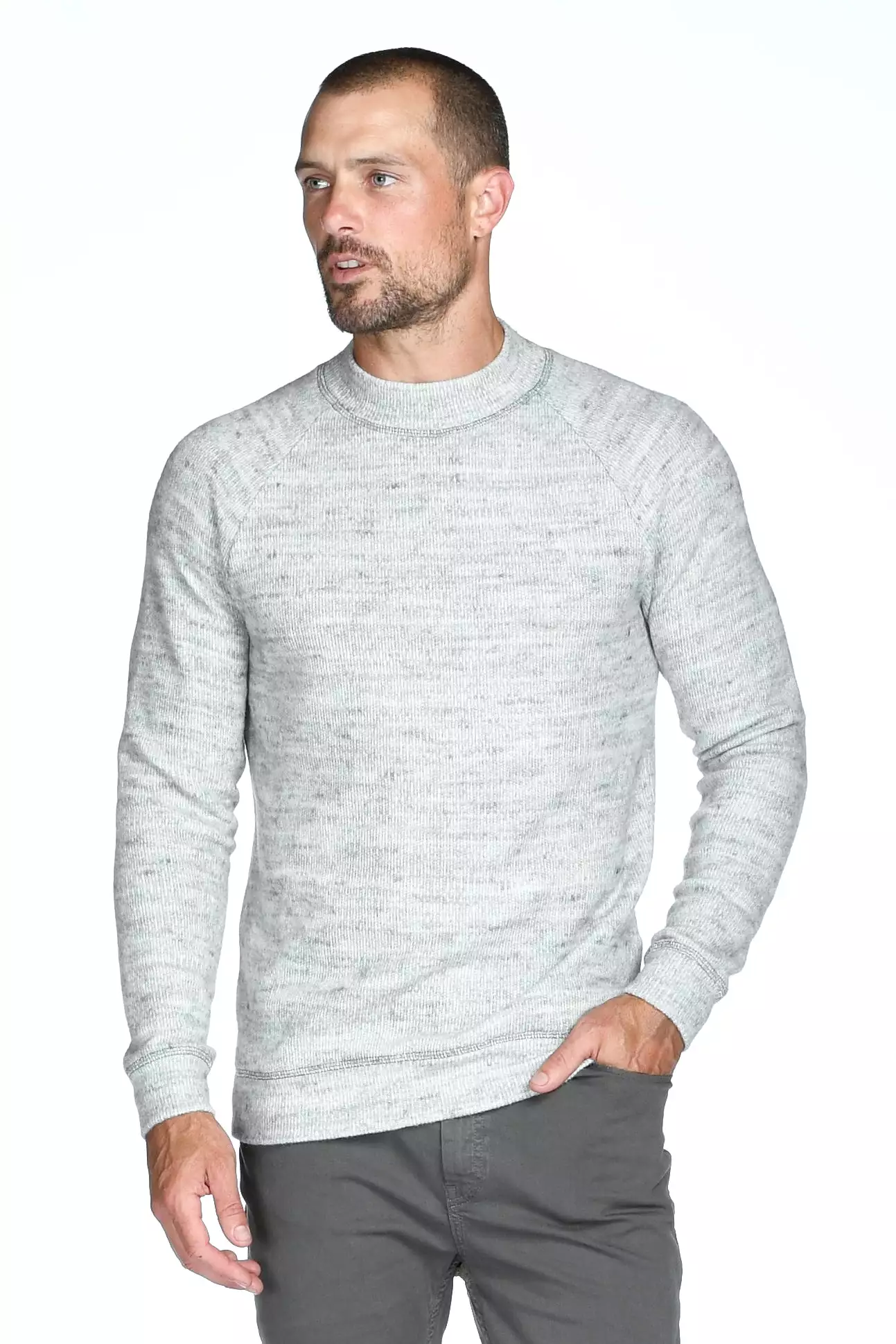 Men's Soft Knit Melange Wide Neck Pullover Sweater