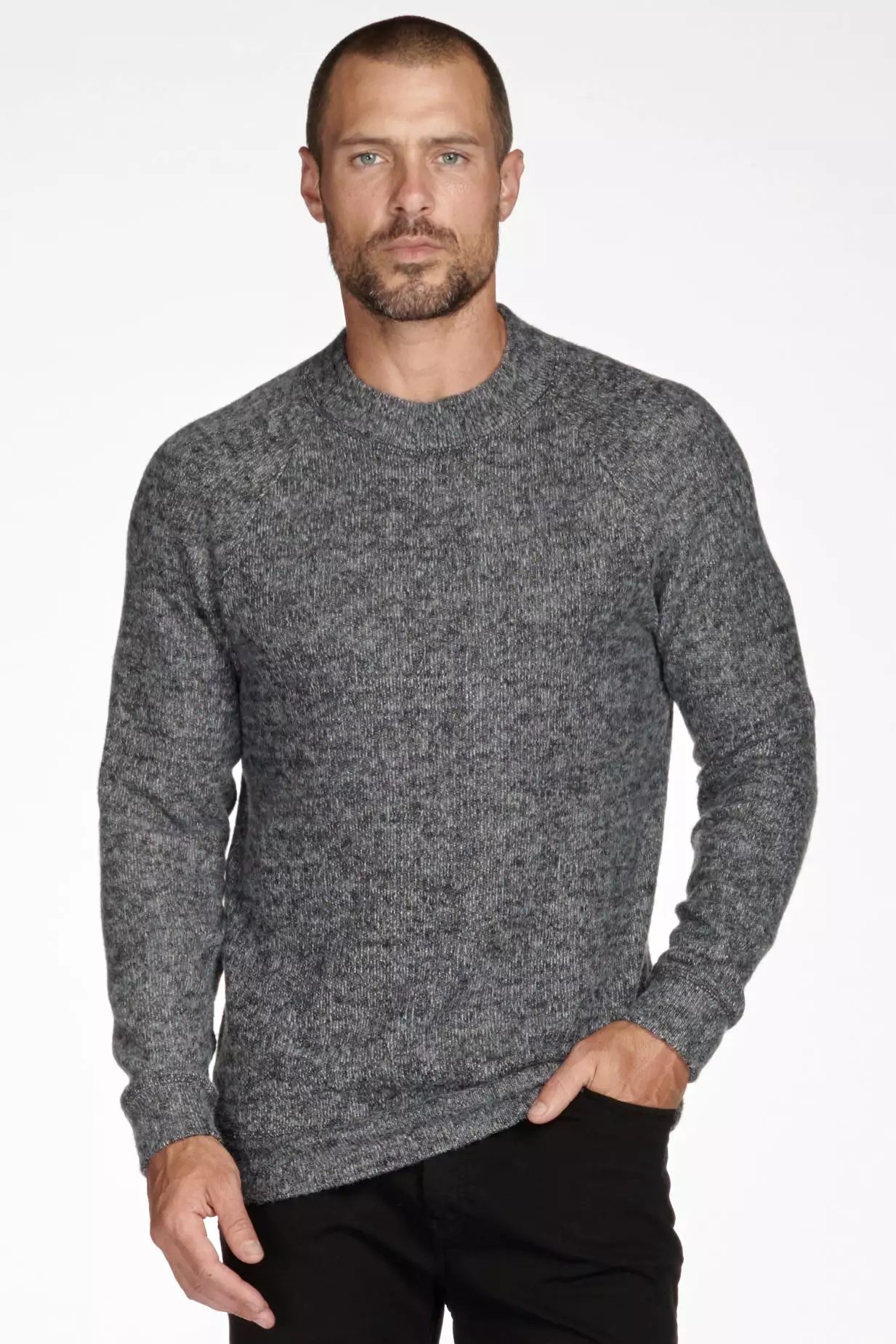 Men's Soft Knit Melange Wide Neck Pullover Sweater