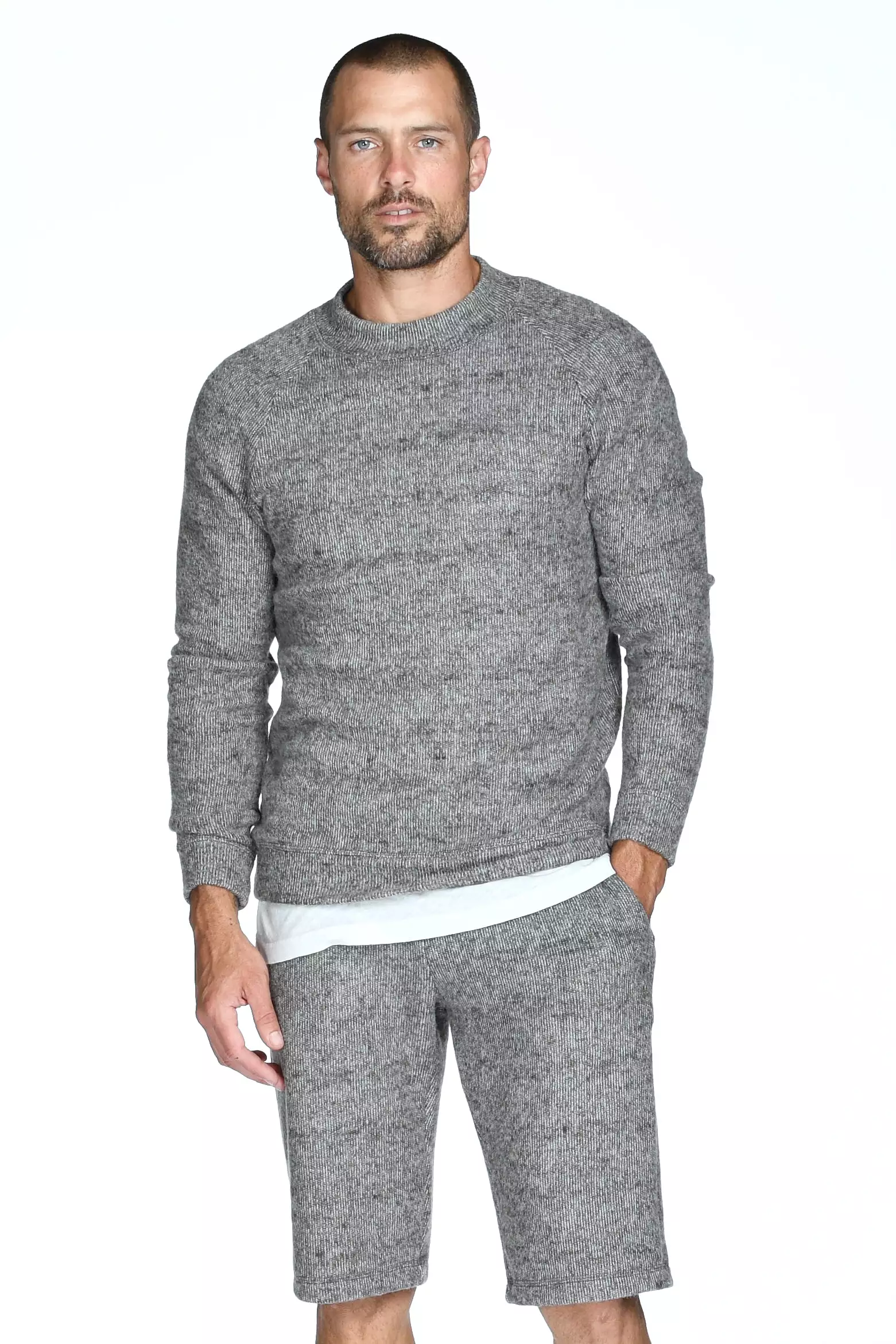 Men's Soft Knit Melange Wide Neck Pullover Sweater