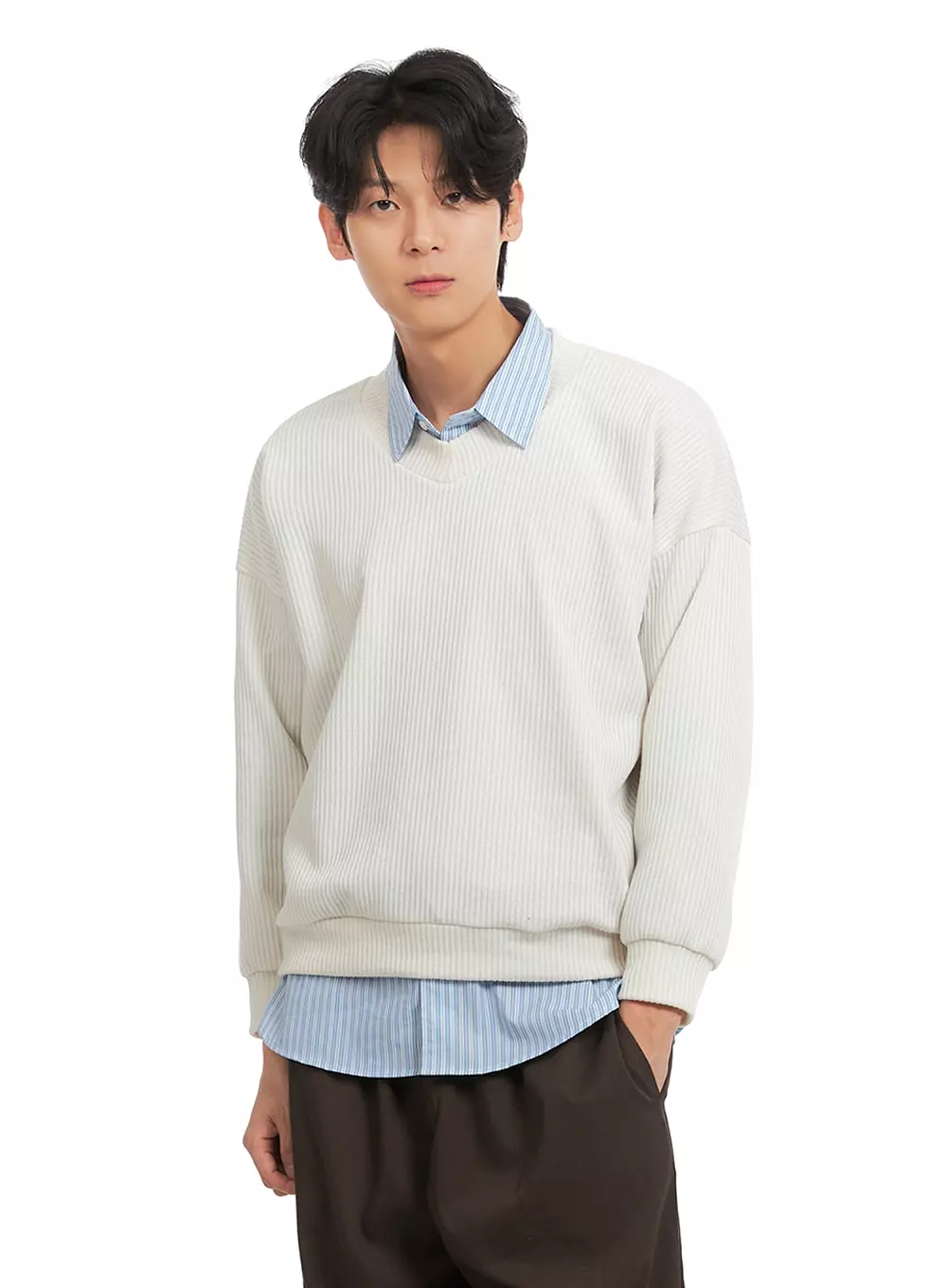 Men's V-Neck Ribbed Sweater IA401