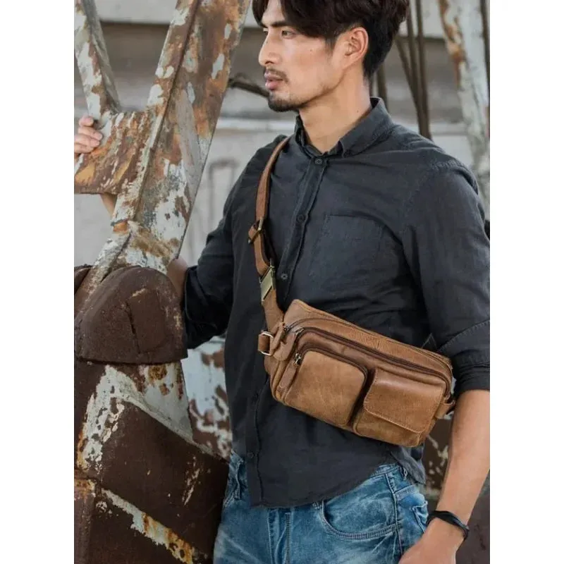 Men's Vintage Casual Genuine Leather Tide Satchels Messenger Chest Bag