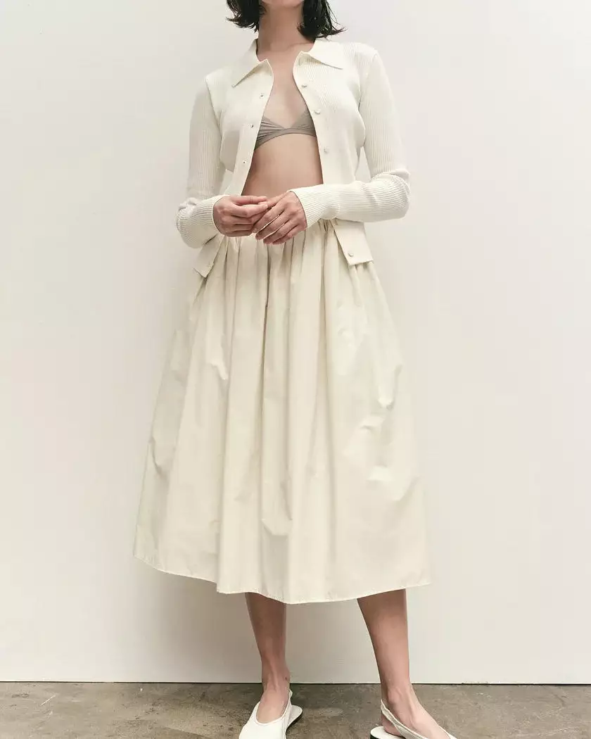 Mijeong Park Gathered Midi Skirt in Cream