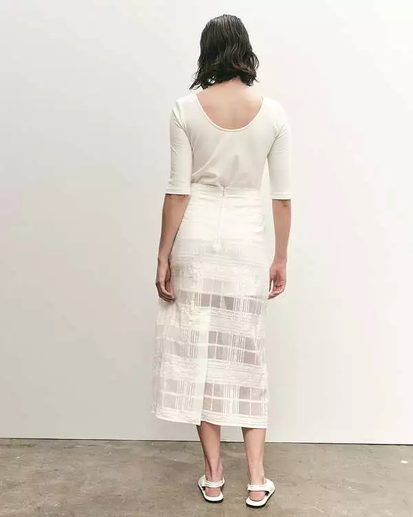 Mijeong Park Plaid Lace Midi Skirt in White