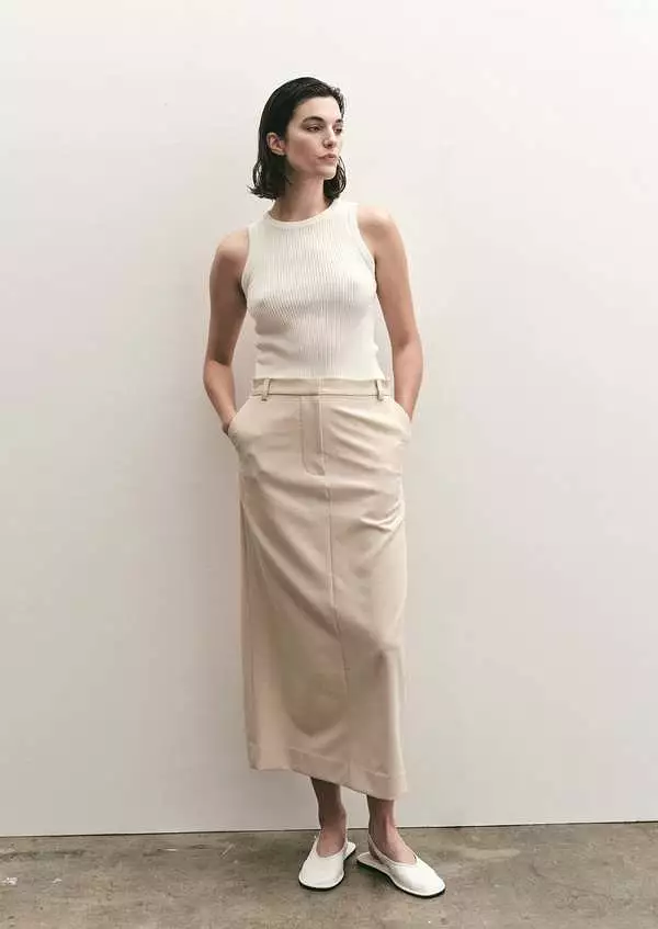 Mijeong Park Split Back Midi Skirt in Beige