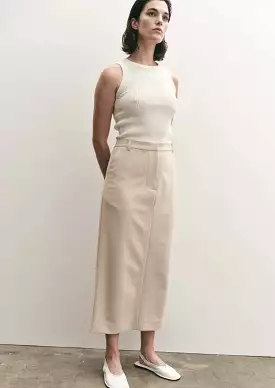 Mijeong Park Split Back Midi Skirt in Beige