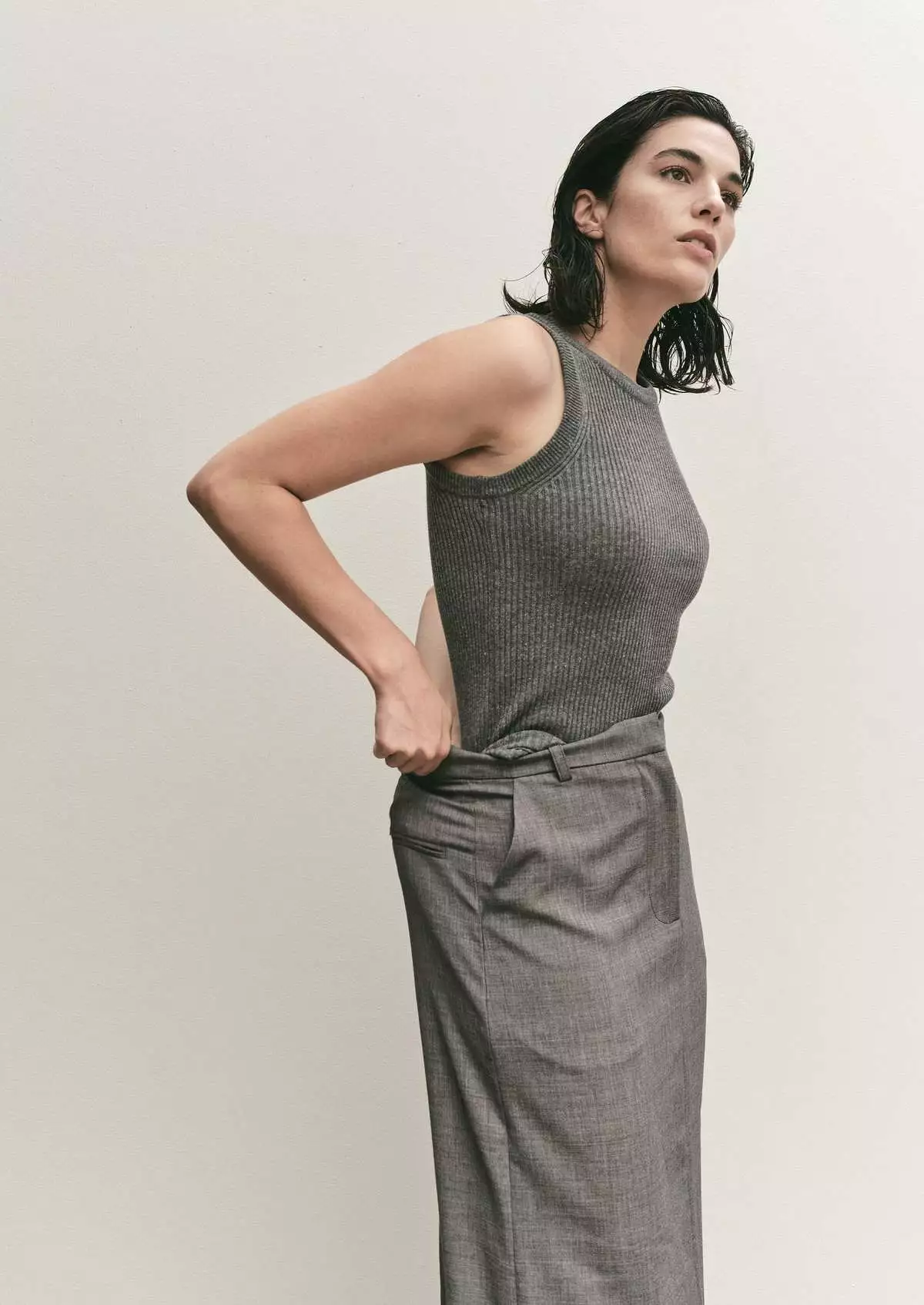 Mijeong Park Split Back Midi Skirt in Gray