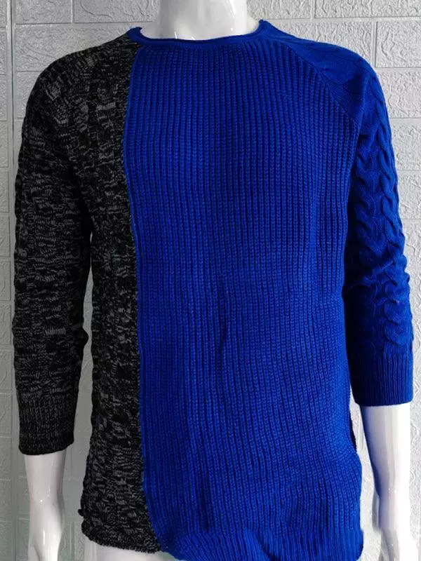 Patchwork Round Neck Pullover Men Sweater