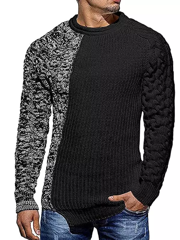 Patchwork Round Neck Pullover Men Sweater