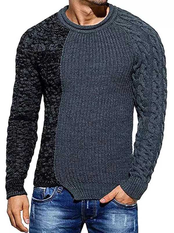 Patchwork Round Neck Pullover Men Sweater