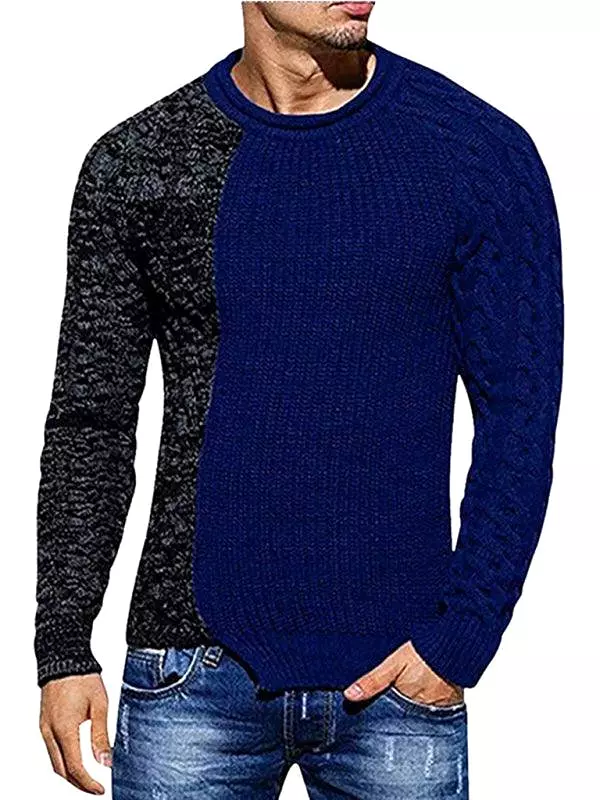 Patchwork Round Neck Pullover Men Sweater