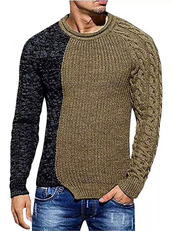 Patchwork Round Neck Pullover Men Sweater