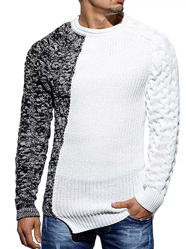 Patchwork Round Neck Pullover Men Sweater