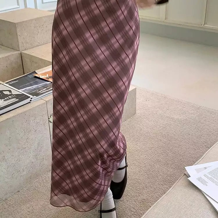 Pink Plaid Maxi Skirt