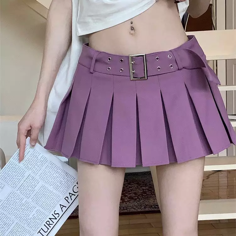 Pleated Belt Mini Skirt