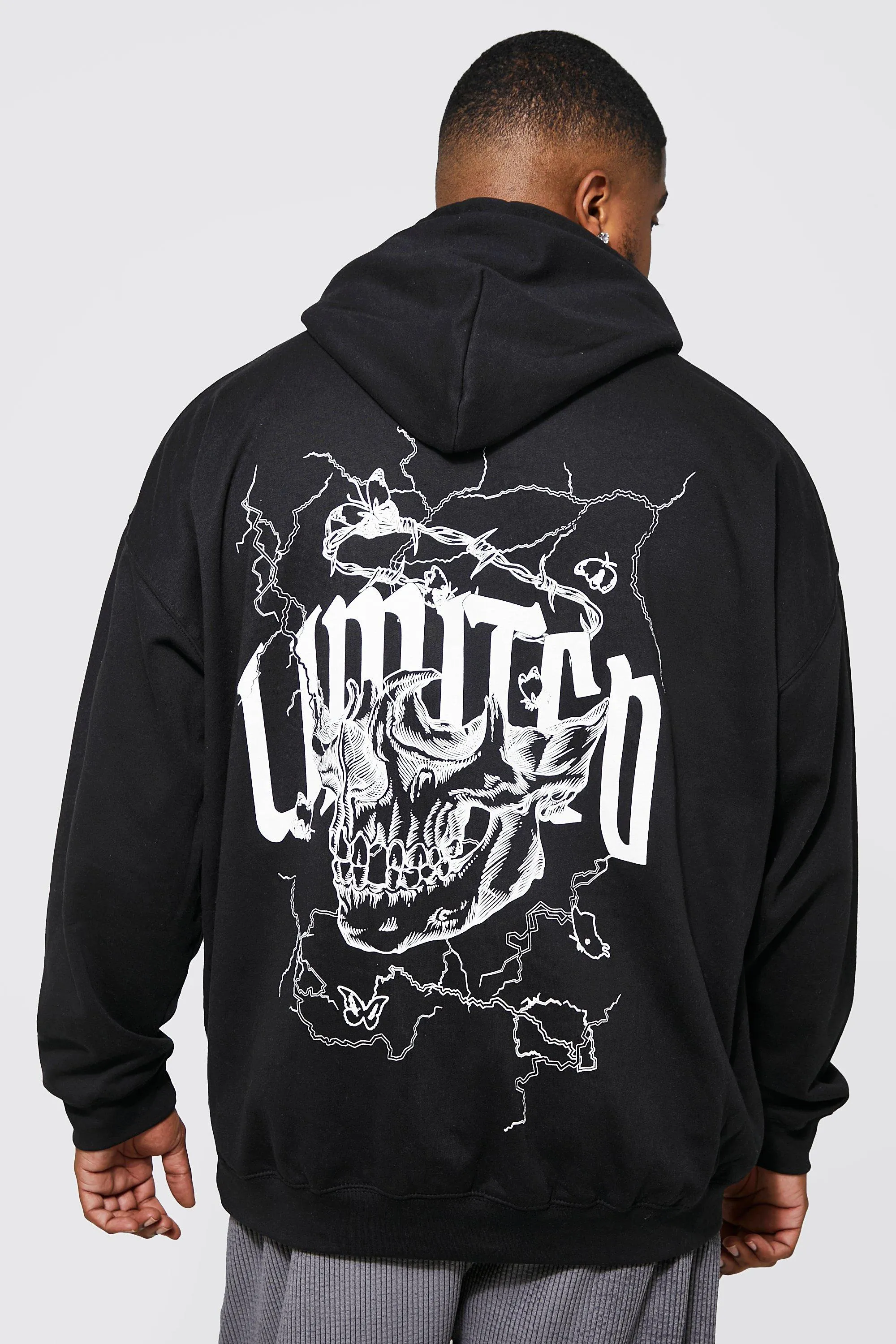 Plus Skull And Thorn Back Print Hoodie