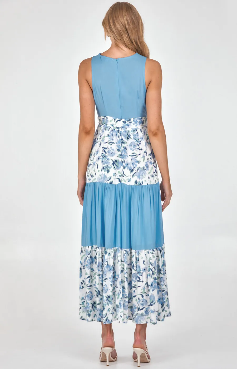 Printed Contrast Panel Tiered Cotton Maxi Dress (ADR1156A)