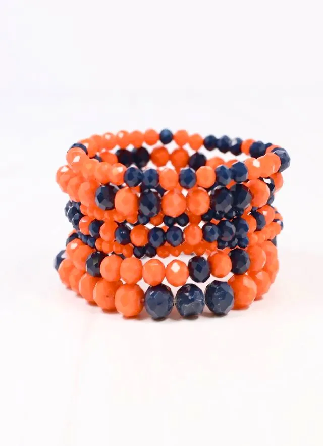 Pryce Glass Bead Bracelet Set ORANGE NAVY