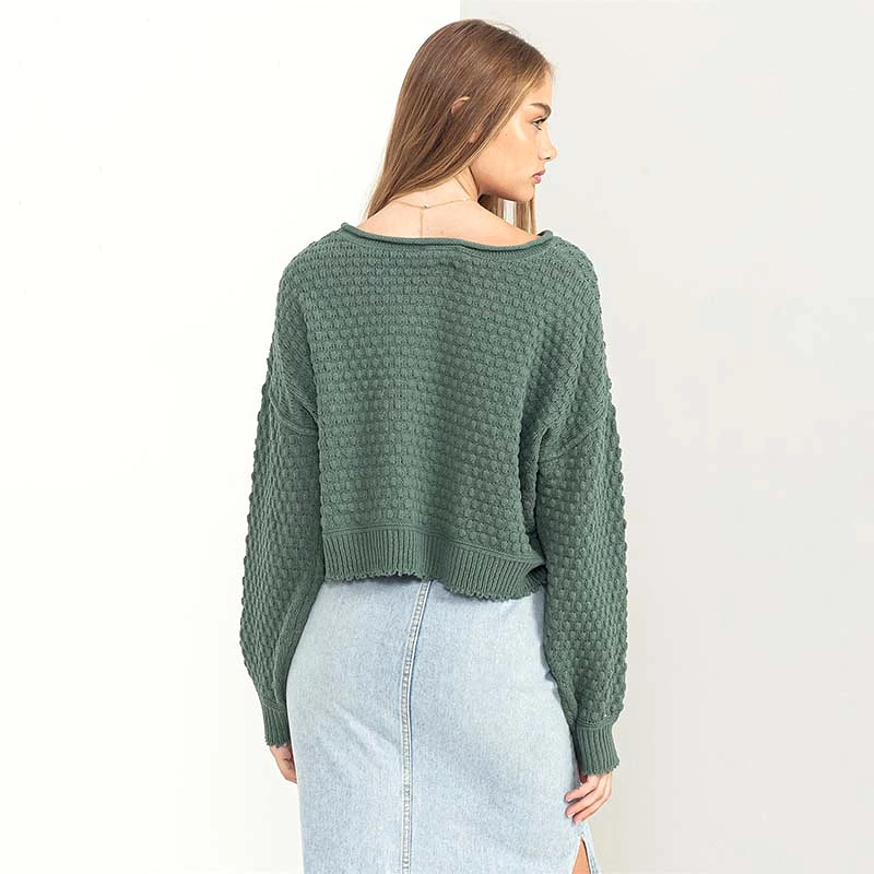 Pucker Open Neck Novelty Sweater