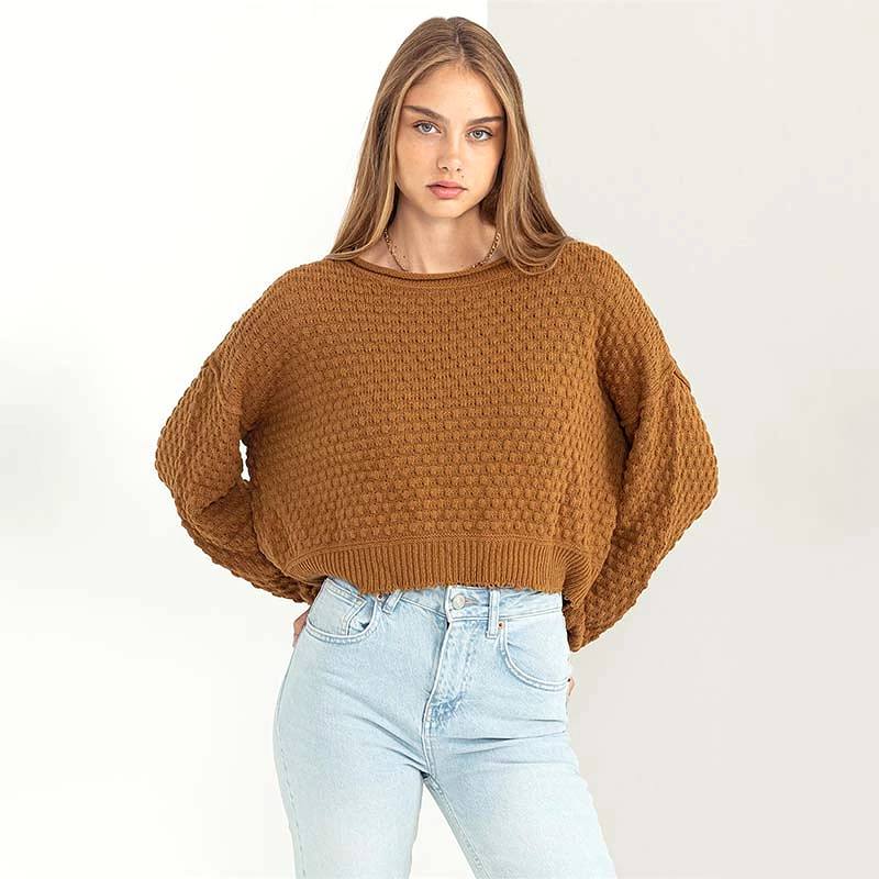 Pucker Open Neck Novelty Sweater