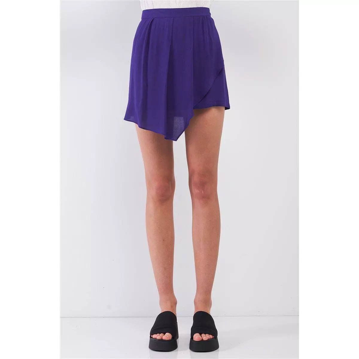 Purple High-waisted Asymmetrical Wrap Pleated Front Mini Skirt